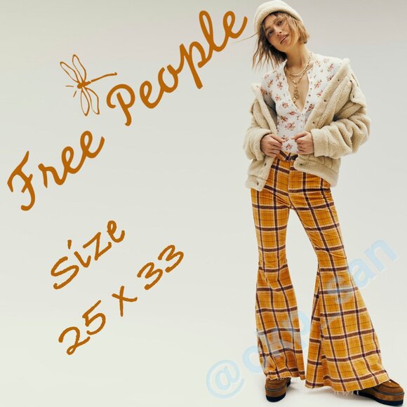 Free People Just Float On Printed Corduroy Flare Sz 25